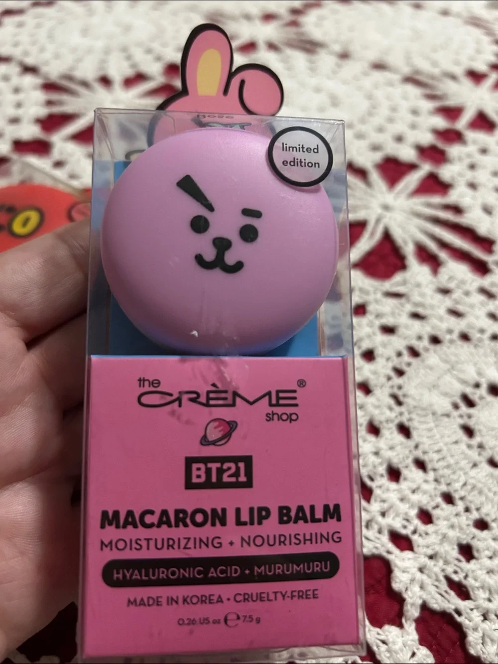 Crème BT21 Macaron Lip Balm – Red (Limited Edition) and also in purple nib